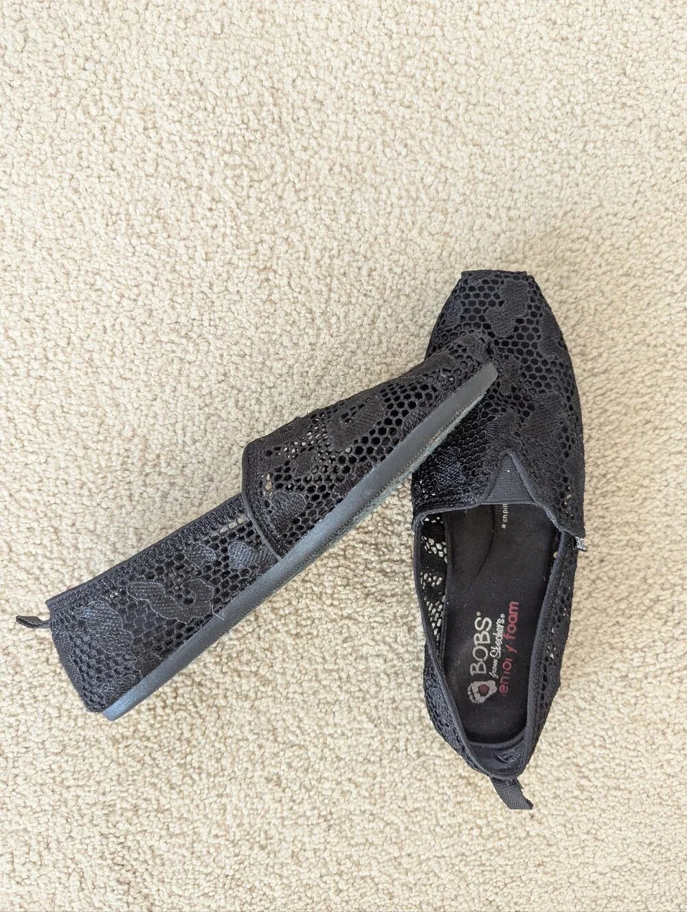 BOBS from Skechers Black Lace Slip-On Shoes